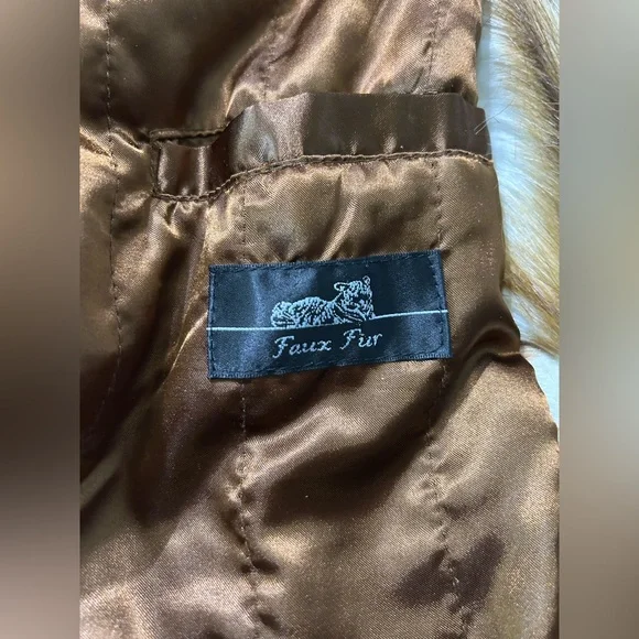 Adrienne Landau Faux Fur Coat in Brown and Cream - Picture 5 of 5